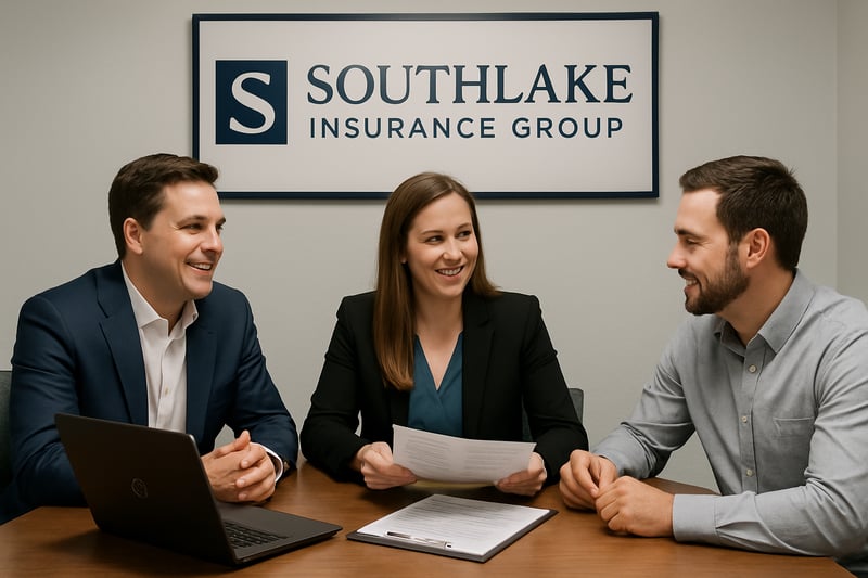 Southlake Insurance Group agents discussing personalized insurance policies with a client.